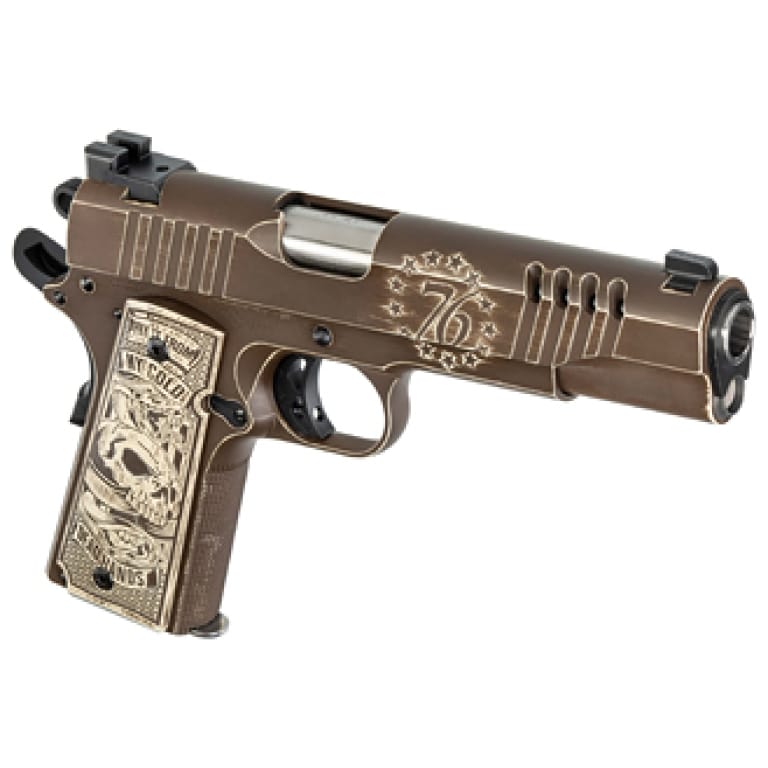 Auto Ordnance, 1911, 1776 Special Edition, Semi-automatic, 1911, Full Size, Metal Frame, 45 ACP, 5" Barrel, Plum Brown Cerakote with Desert Sand Accents, Custom Engraving, Aluminum Custom Engraved Grips, Day Combat Sights, Manual Safety, 7 Rounds, 1 Magazine