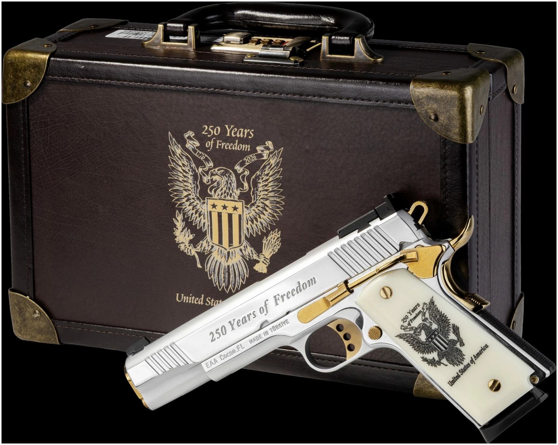 EAA CORP MC1911 250TH 45 ACP MC1911 45ACP 250TH SS/GOLD 5" 250 YEARS OF FREEDOM