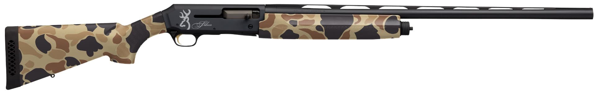 Browning Silver Field 12 Gauge shotgun, 28-inch barrel, vintage tan camo synthetic stock