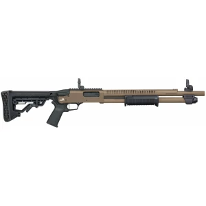 Mossberg 590R 12 Gauge 18.5 inch FDE Cerakote pump-action shotgun with heat shield