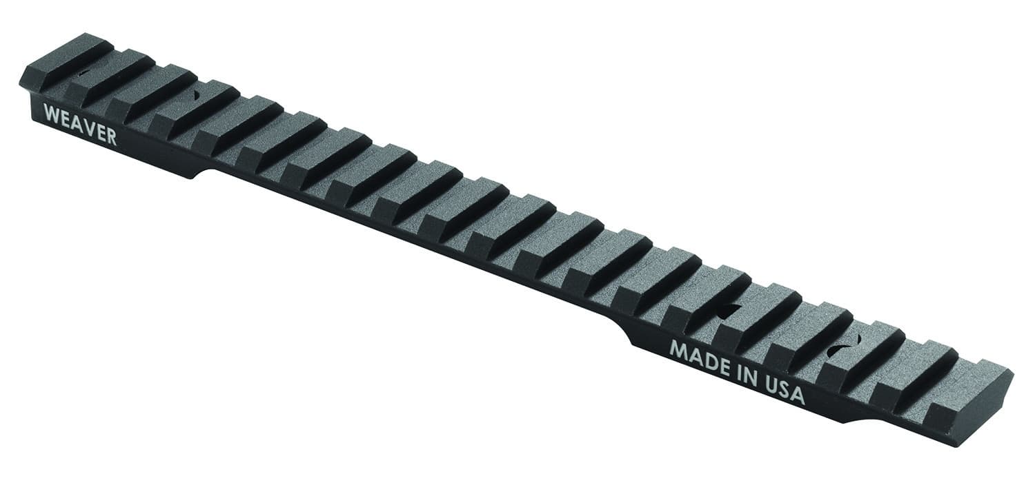 Weaver 1-piece extended multi-slot Picatinny scope base for Savage Axis, 20 MOA, black anodized