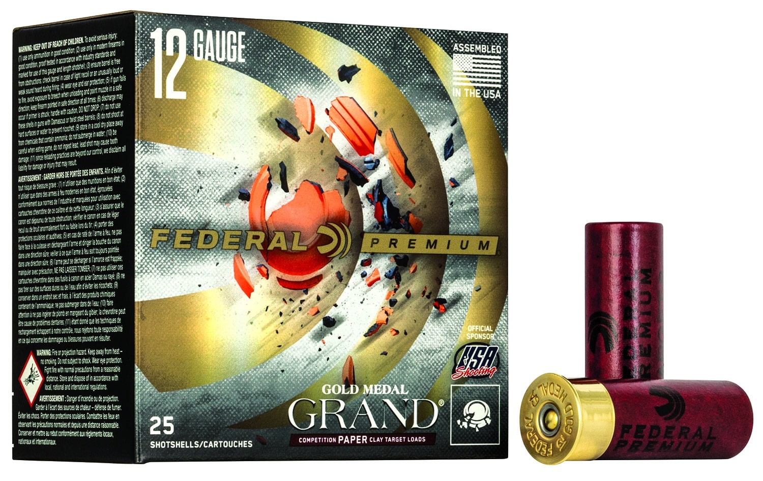 Box of Federal Premium Gold Medal Paper 12 Gauge 2-3/4 inch 1-1/8 oz No. 7.5 shotshells, 25 per box