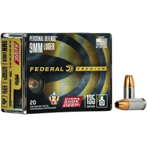 Federal Premium Hydra-Shok Deep 9mm 135gr Jacketed Hollow Point box, 20 rounds