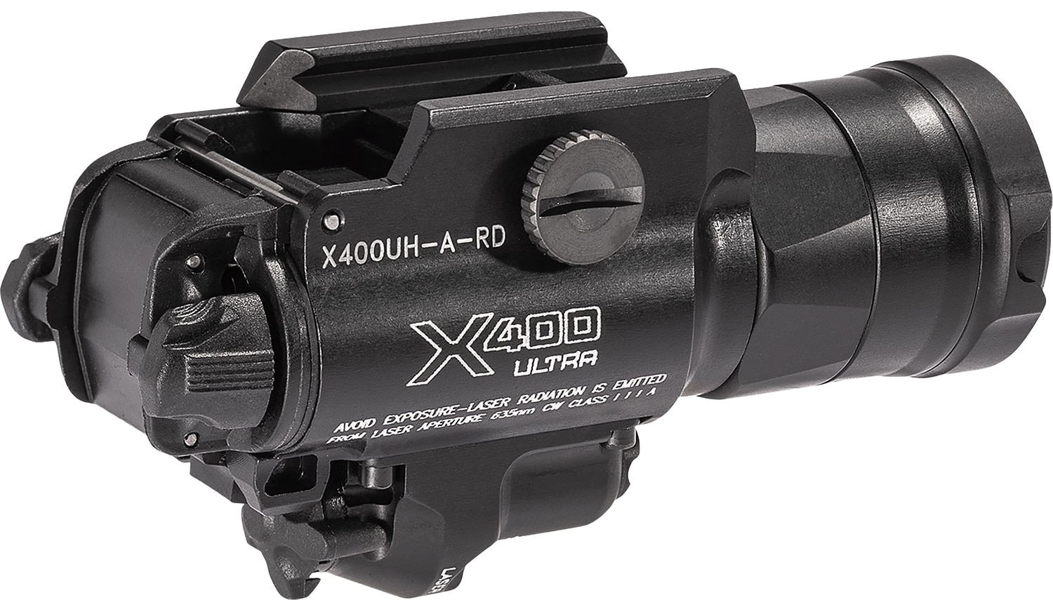 SureFire X400UH-A-RD weapon light with integrated red laser, black anodized finish