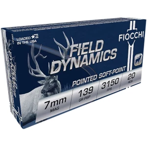 Fiocchi 7mm Remington Magnum 139gr PSP ammunition box, 20 rounds