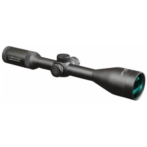 KonusPro Evo 3-12x50mm riflescope, black finish, sunshade attached, side parallax knob visible