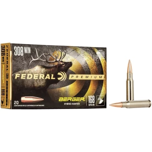 Federal Premium .308 Win 168 gr Berger Hybrid Hunter ammunition 20 round box