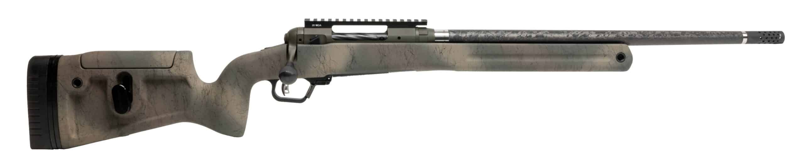 Savage 110 Pro Pursuit .270 Win 20-inch bolt action rifle in OD green Cerakote with woodland camo stock