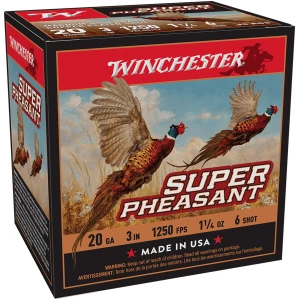 Winchester Super Pheasant 20ga 3in box - 25 rounds, 1-1/4 oz #6 plated lead
