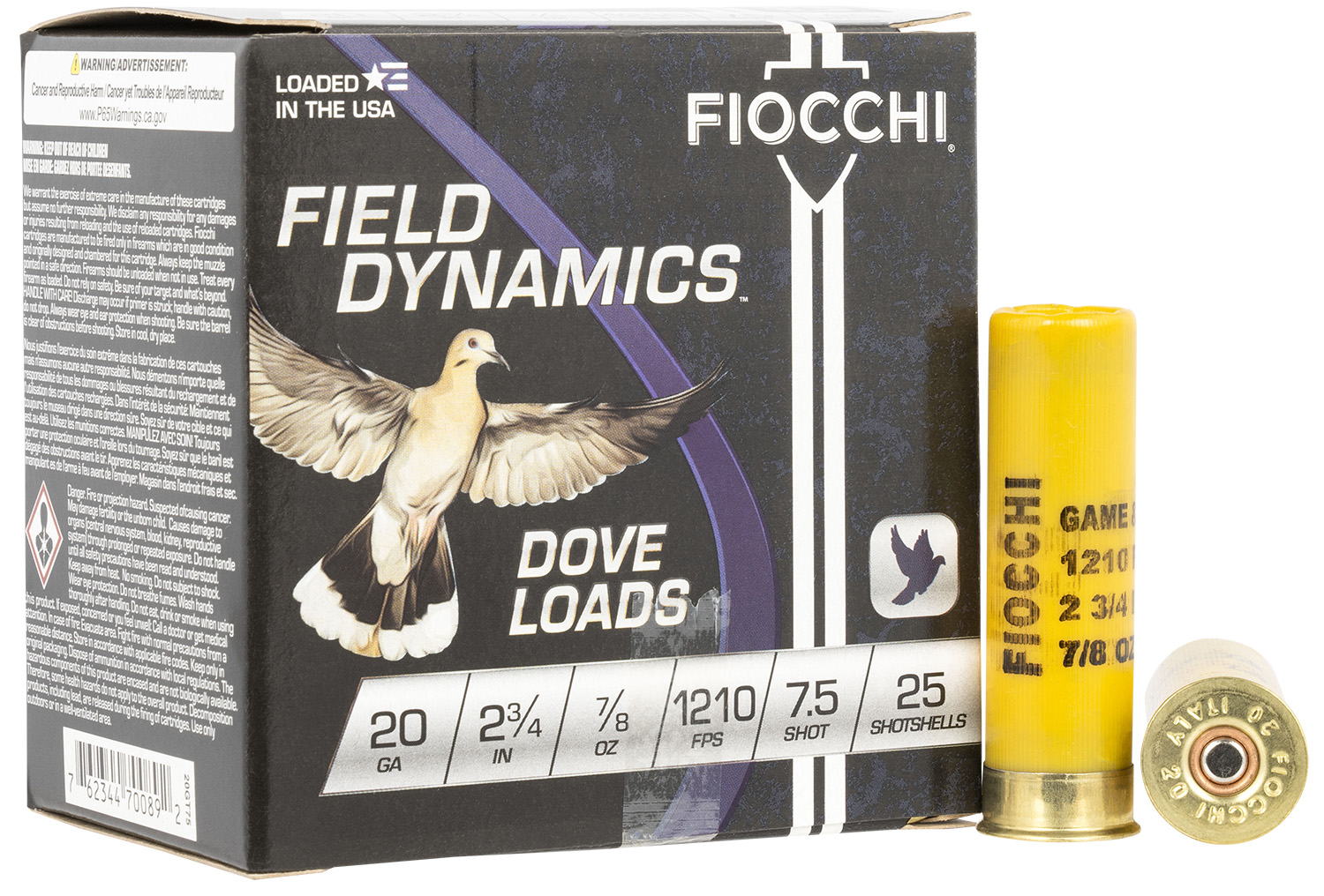 Fiocchi Dove & Quail 20ga 2.75in 7/8oz #7.5 shotshell 25-count box