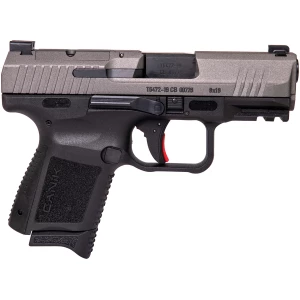 Canik TP9 Elite SC subcompact 9mm pistol with tungsten gray slide and black polymer frame