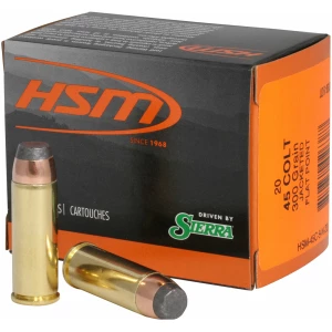 HSM Pro Pistol .45 Long Colt 300 gr JSP ammunition box, 20 rounds, brass cases