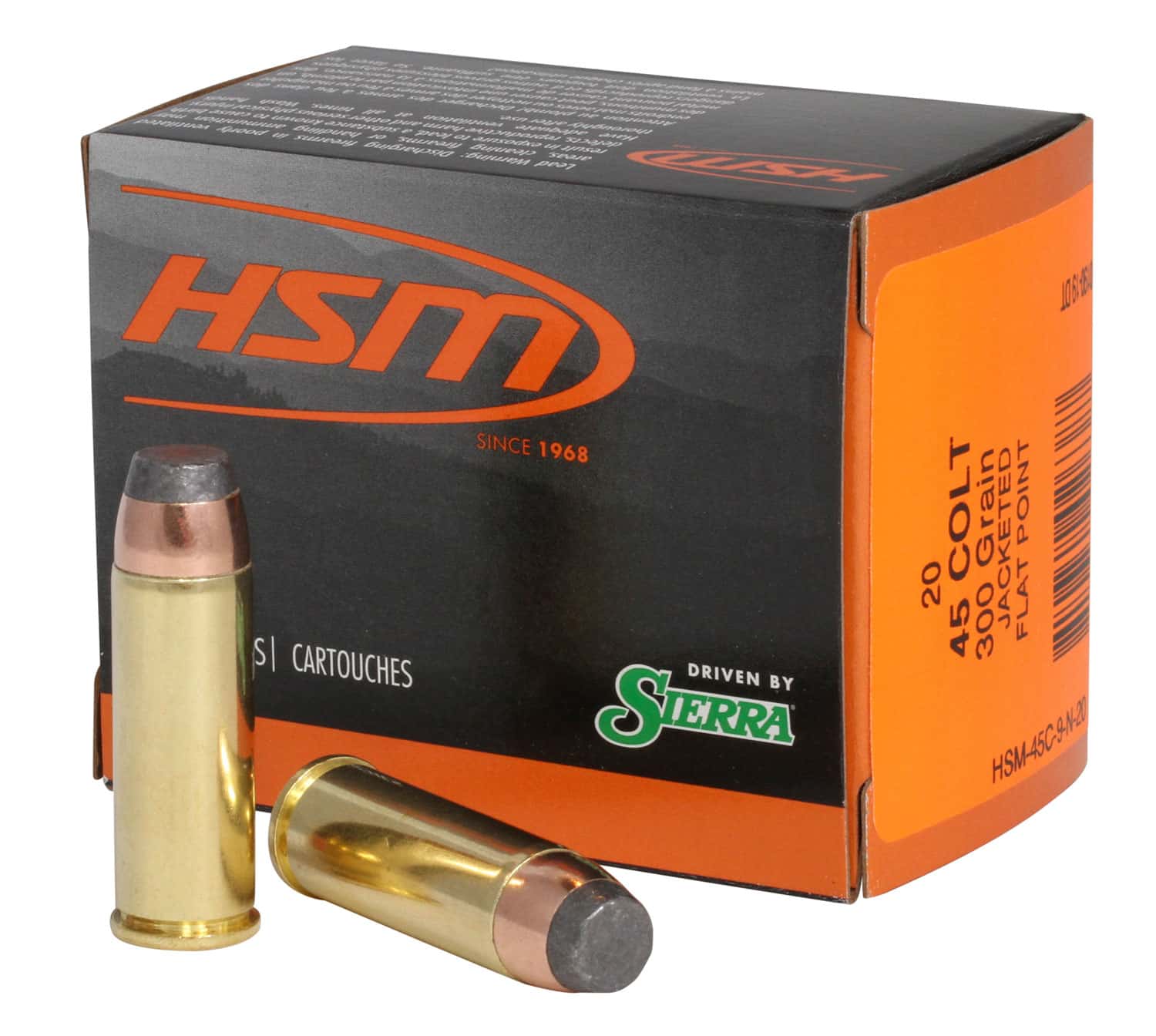 HSM Pro Pistol .45 Long Colt 300 gr JSP ammunition box, 20 rounds, brass cases