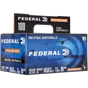 Box of Federal Speed-Shok 12 Gauge 3 in 1-1/4 oz BB shotshells, 100 count