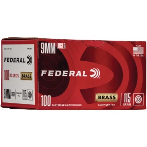 Box of Federal Champion 9mm Luger 115gr FMJ ammunition, 100 rounds