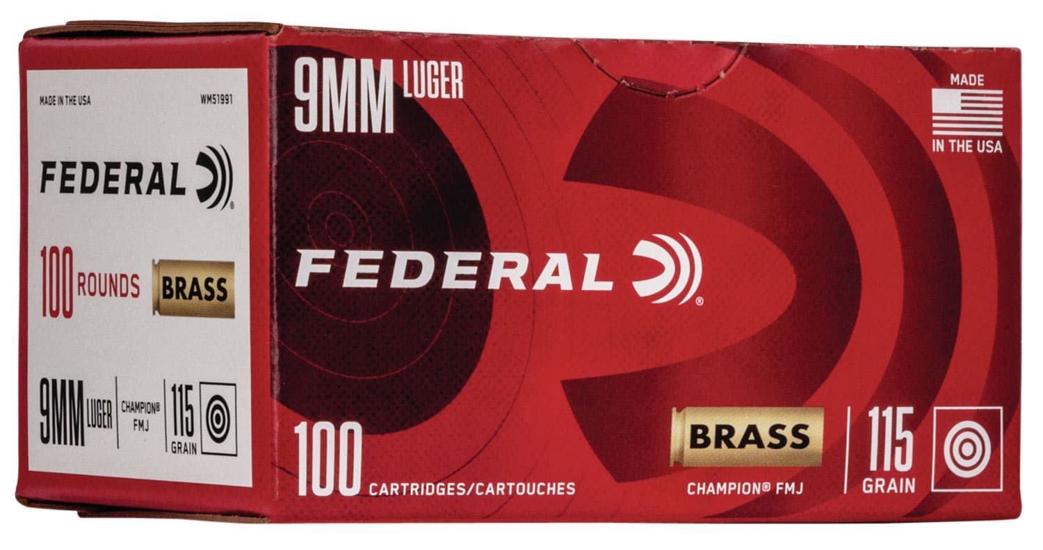 Box of Federal Champion 9mm Luger 115gr FMJ ammunition, 100 rounds