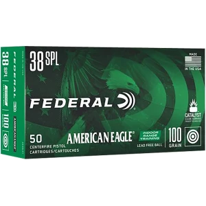 Federal American Eagle IRT .38 Special 100 gr ammunition box and rounds