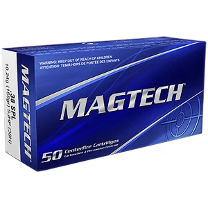 Magtech 38 Special +P 158 gr SJHP ammunition 50-round box with brass cases
