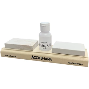 AccuSharp 023C Whetstone Combo Kit Fine, Coarse Natural Arkansas Stone Sharpener Includes Honing Oil