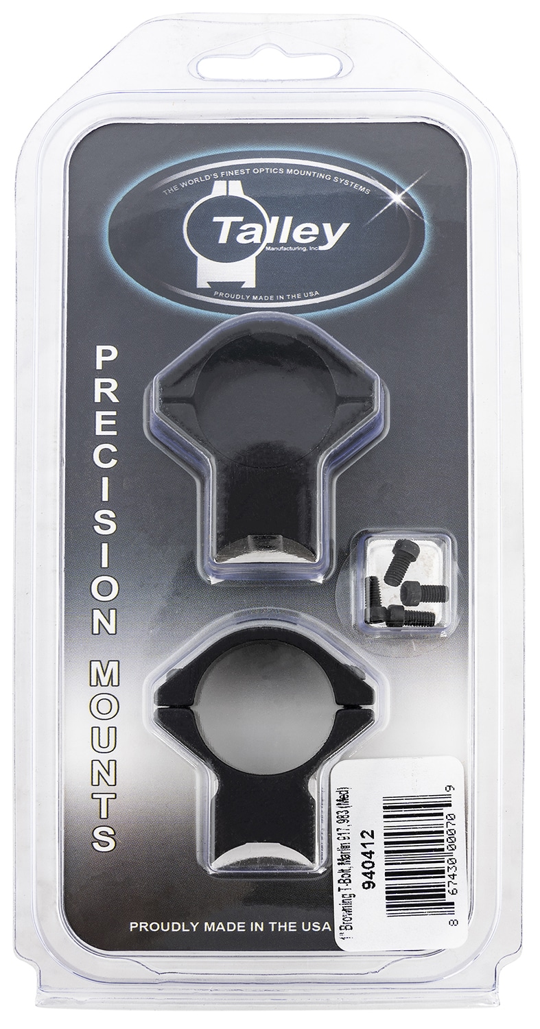 Talley 940412 black anodized aluminum one-piece scope mount and medium rings for Browning T-Bolt 1-inch tube