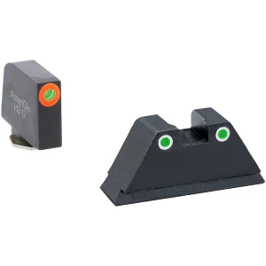 AmeriGlo GL331 Optic Compatible Sight Set for Glock  XL Tall Green Tritium Orange Outline Front Sight-Green Tritium White Outline Rear Sight