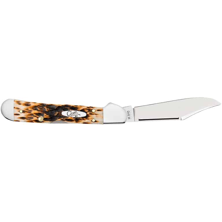Case 00133 CopperLock  Mini 2.72" Folding Clip Point Plain Mirror Polished Tru-Sharp SS Blade/Peach Seed Jigged Amber Bone Handle