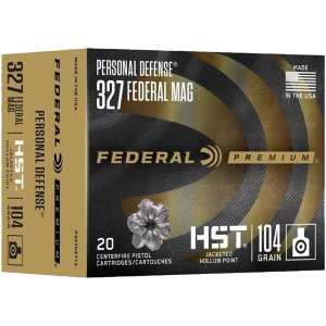 Box of Federal Premium Personal Defense .327 Federal Magnum 104gr HST JHP, 20 rounds