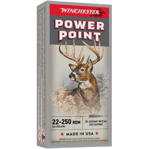 Box of Winchester Super-X .22-250 Rem 64 gr Power-Point ammunition