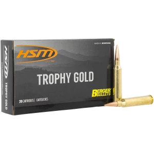 HSM Trophy Gold 6.5x284 Norma 130 gr Berger VLD Match ammunition box, 20 per box