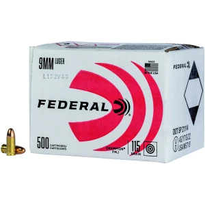 Federal Champion 9mm Luger 115gr FMJ ammunition 500 round box