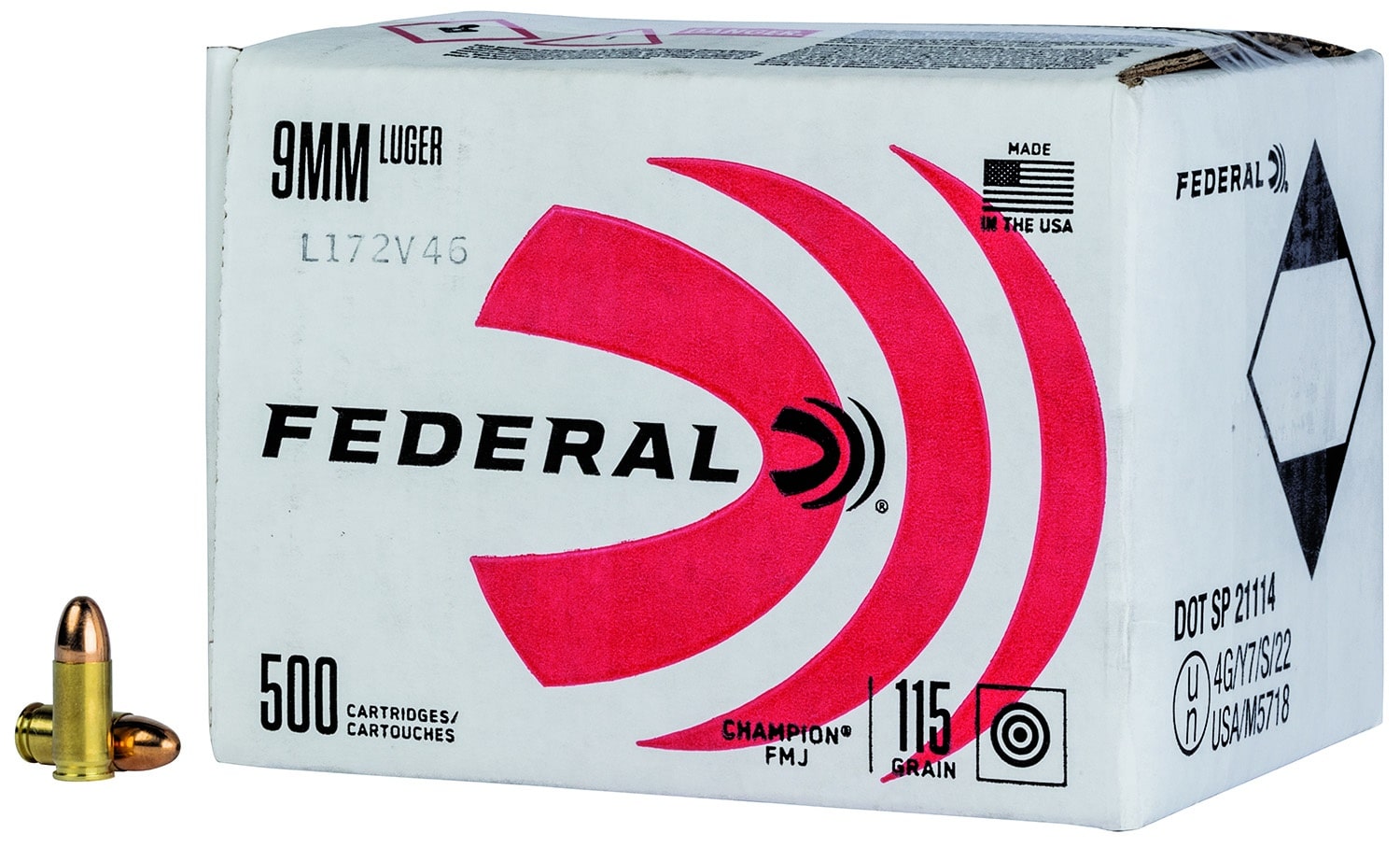 Federal Champion 9mm Luger 115gr FMJ ammunition 500 round box
