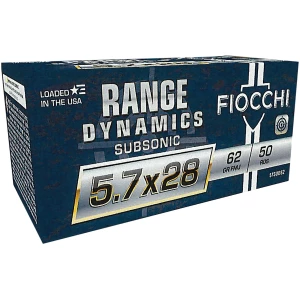 Box of Fiocchi Range Dynamics Subsonic 5.7x28mm 62gr FMJ ammunition, 50 rounds