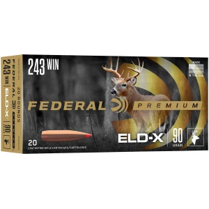 Federal Premium ELD-X .243 Winchester 90 gr ammunition box with 20 rounds