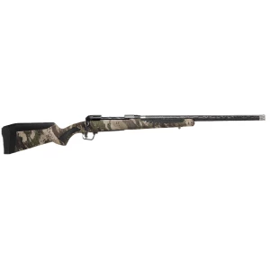 Savage 110 UltraLite .28 Nosler rifle with carbon-wrapped threaded barrel and woodland camo AccuStock