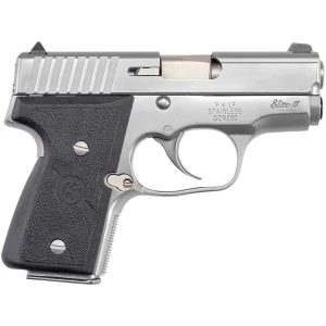 Kahr MK9 Elite 9mm polished stainless pistol with black wraparound grip and 3-inch barrel