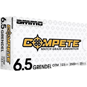 Ammo Inc 6.5mm Grendel 123 gr Open Tip Match ammunition box, 20 rounds