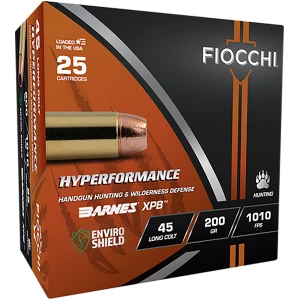 Fiocchi Hyperformance Hunt 200 gr XPB handgun ammunition box, 25 rounds