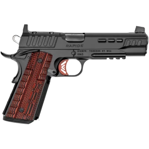 Kimber Rapide Heat 1911 9mm pistol with 5.50 in barrel, KimPro II black finish and red G10 grips