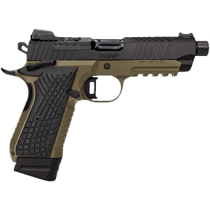 Kimber KDS9C TFS 9mm pistol FDE slide, black G10 grips, 4.6 inch threaded barrel