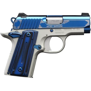 Kimber Micro Sapphire .380 ACP 2.75in pistol with bright blue PVD slide and tritium sights