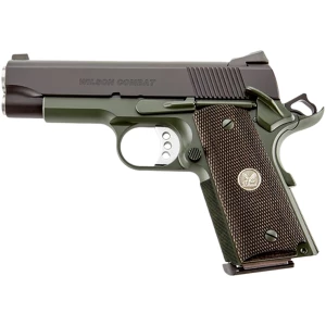 Wilson Combat CQB Compact 45 ACP 4-inch black slide with OG green frame and diamond wood grips
