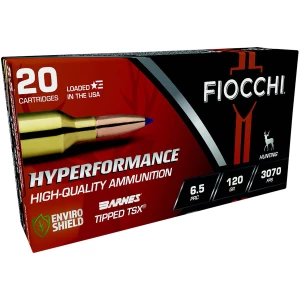 Box of Fiocchi Hyperformance 6.5 PRC 120gr Barnes Tipped TSX ammunition, 20 rounds