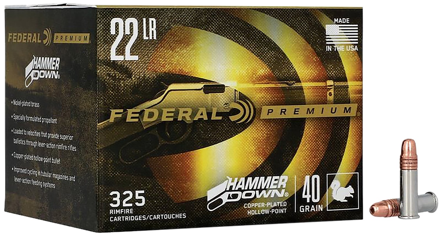 Federal Ammunition HammerDown .22 LR 40 gr Copper Plated Hollow Point 325 rd box
