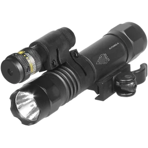 Leapers UTG LT-ELP38Q-A LED weapon flashlight with adjustable red laser mounted on Picatinny rail