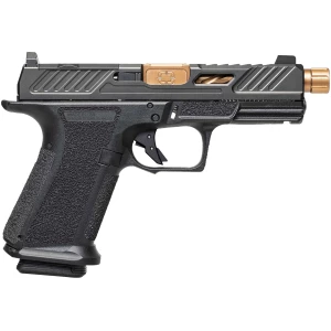 Shadow Systems MR920 9mm pistol, black frame with bronze slide, optic-ready, threaded and fluted barrel