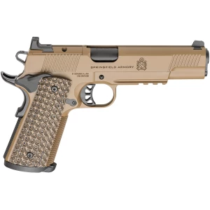 Springfield Armory 1911 TRP AOS 9mm 5in Coyote Brown pistol with VZ G10 grips and tritium sights