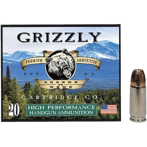 Box of Grizzly Ammo 9mm Luger +P 124 gr Jacketed Hollow Point, 20 rounds