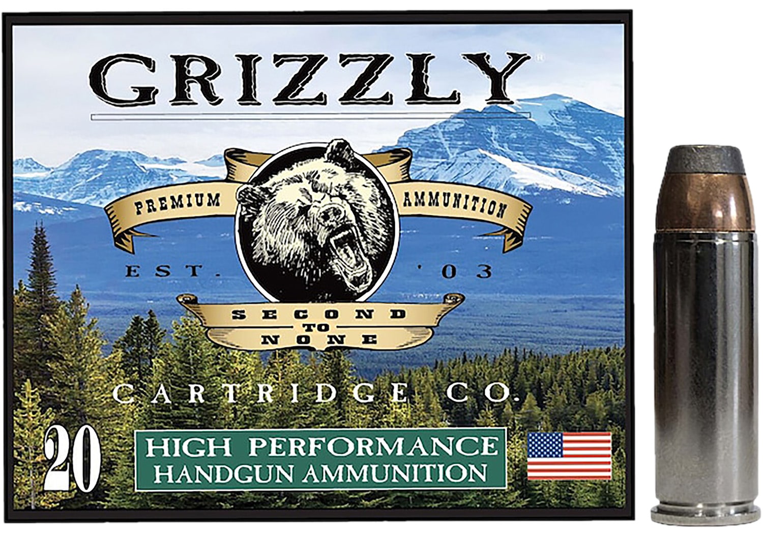 Grizzly Ammo GC45C+P10 .45 Long Colt 300 gr bonded flat point ammunition box