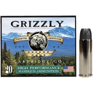 Grizzly Ammo box and .45 Long Colt 335 gr Wide Long Nose Gas Check cartridges