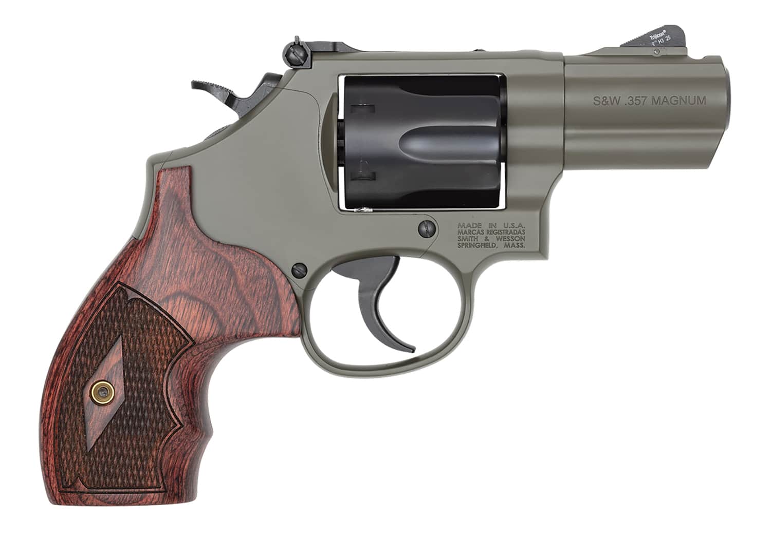 Smith & Wesson PC Model 19 Carry Comp .357 Mag Moss Cerakote revolver with rosewood and synthetic grips, 6-round